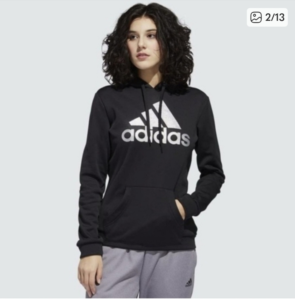 Adidas Glitter Logo Climawear Game & Go Shimmer Logo Pullover Hoodie XL Womens